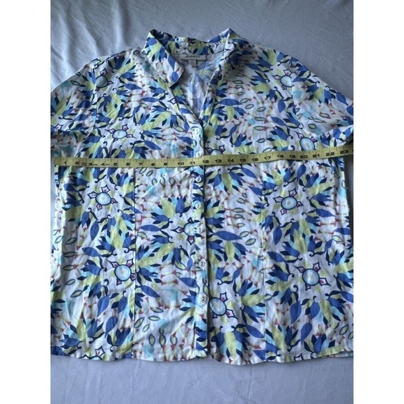 JM Collection 100% Linen Long Sleeve Button Down Shirt Blue Floral Women 18 EUC - Picture 5 of 7